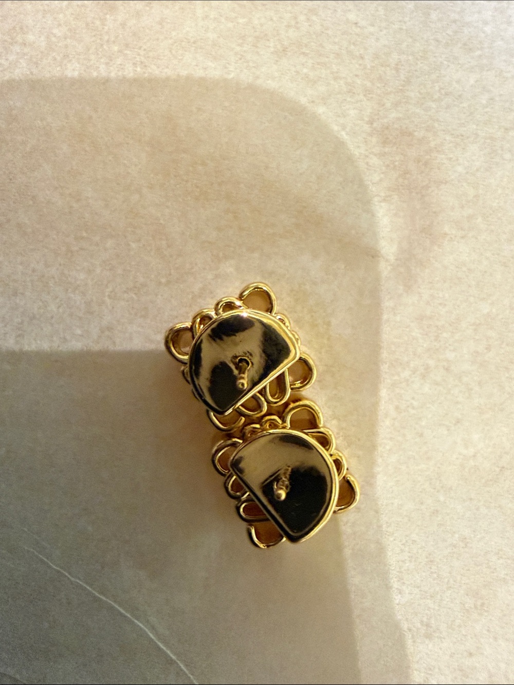 Gold Tone Ribbed Logo Stud Earrings - Picture 5 of 6